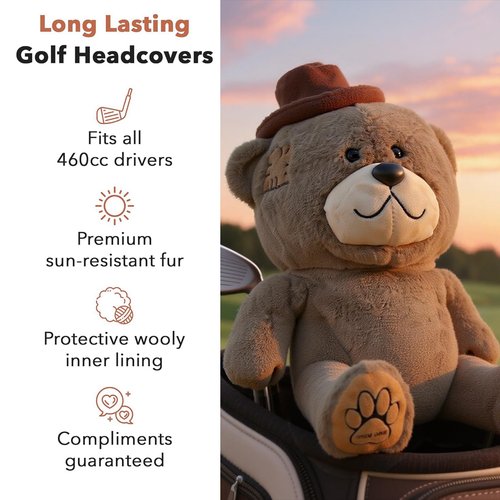 Bear Golf Driver Headcover - Funny Animal Plush Golf Club Cover, Premium Protection, for Men & Women Golfers