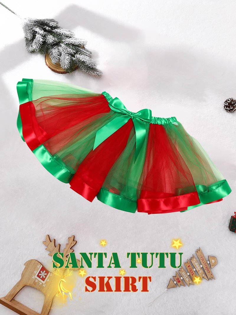 TWINKLEDE Christmas Costume Tutu Skirt Festival Outfit Tulle Skirts Xmas Party Tutus for Women (A Red & Green)