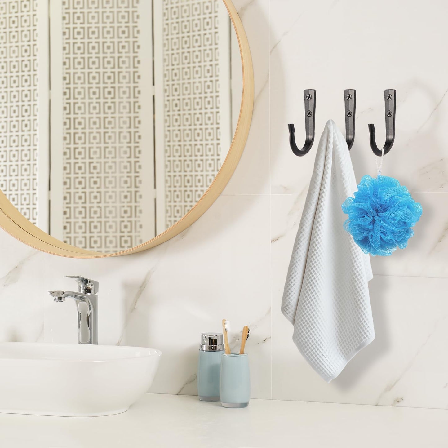 XHIPY Wall Hooks for Hanging Coat/Towel - 50LB Screw in Metal Hanger Wall Mount, for Outdoor, Closet, Door, Bathrooms, for Backpack, Robe, Black 4 Sets