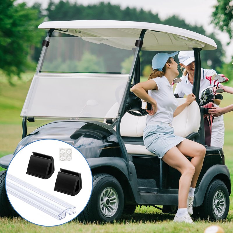 Maasechs 3 Pcs Golf Cart Living Hinge Retaining Clips Kit Include 1 Pcs 48 Inch Clear PVC Windshield Hinge 2 Golf Cart Window Clips for 1/4" Plexiglass Material Acrylic Panels