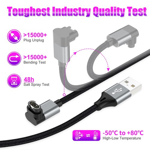 AGVEE 2 Pack 6.6ft Charger for Garmin Watch, L-Shape Charging Cable for Fenix, Forerunner, Vivoactive, Instinct, Venu, Tactix, Approach, D2, Quatix Series, Right Angle Braided, Dark Gray