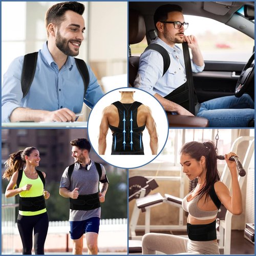 KLEUET Back Brace Posture Corrector for Women and Men, Relief for Waist, Back and Shoulder Pain, Adjustable and Breathable, Improve Posture L(33"-37")
