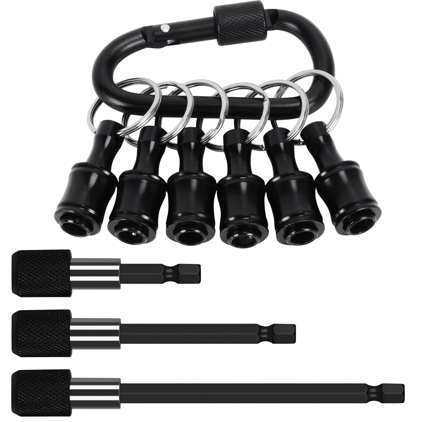 Bit Holder Drill Bit Extension Set, Upgrade Bit Holder Keychain 1/4" Hex Shank Aluminum Alloy Screwdriver Bits Holder, 3-Pack Quick Release Drill Bit Holder Tool Kit