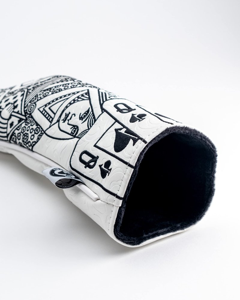Pins & Aces Royal Flush Fairway Head Cover - Premium, Hand-Made Leather Headcover - Ace of Spades & Magnetic Closure, Tour Quality Golf Club Cover - Style and Customize Your Golf Bag (Whiteout)