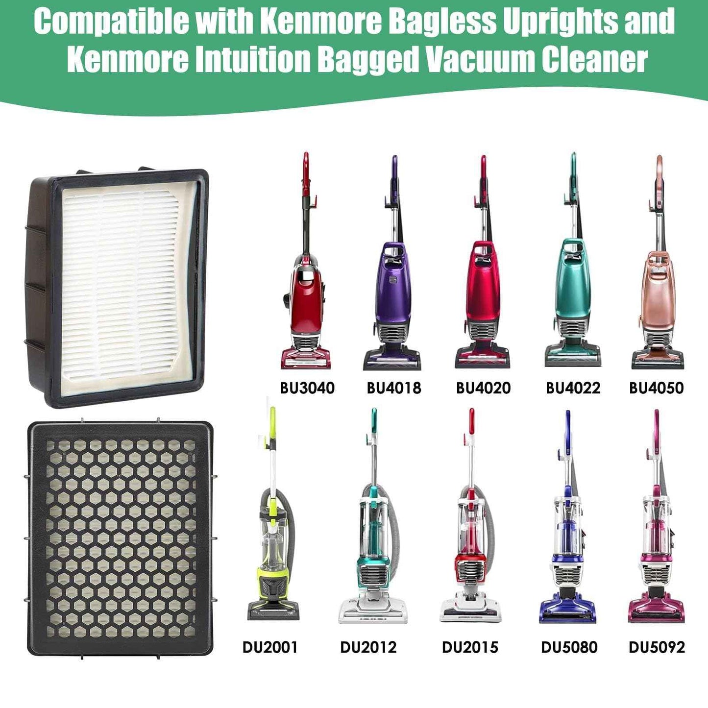 Alrens 3 Pack K3010 Replacement Vacuum Filter for Kenmore Upright Vacuum Cleaner BU4050, BU4022, BU4020, BU4018, BU3040, DU5080, DU5092, DU2015, DU2012, DU2001, Washable & Reusable