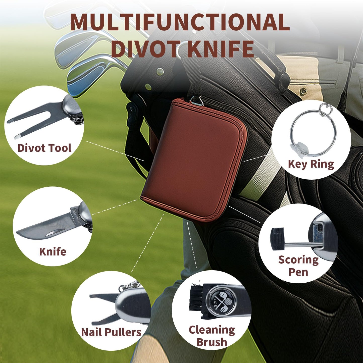 Golf Accessories Gifts for Men - Golfing Essentials Kit for Beginner Golfers with Balls Tees Golf Ball Clamp Rangefinder Scorer Cleaning Brush Multifunctional Divot Knife Gifts for Women Men
