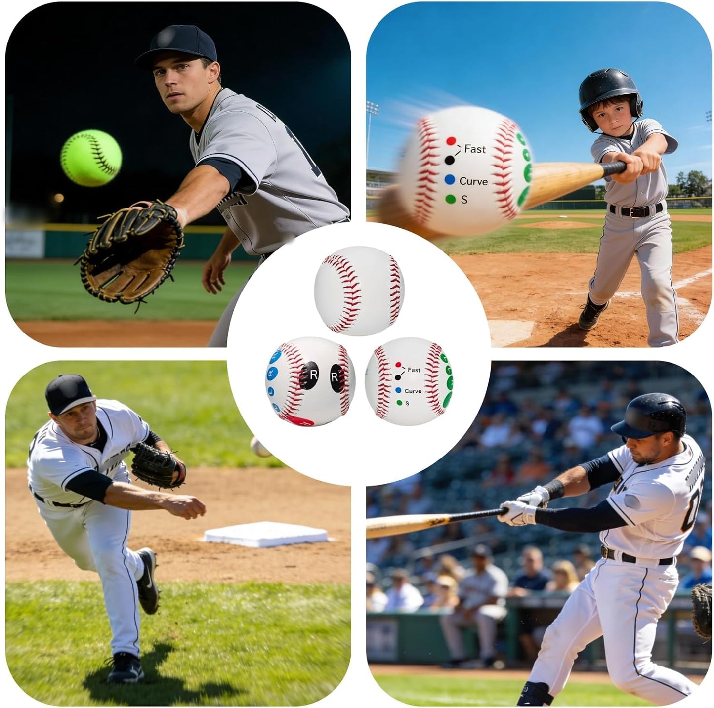 Skiennix Pitching Grip Trainers - 3-Piece Set with Glow in the Dark Baseball for Beginners