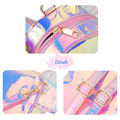 ENJOININ Women's Laser Holographic Backpack Butterfly Angel Wings Casual Daypack Shoulder Bag (Laser Pink)