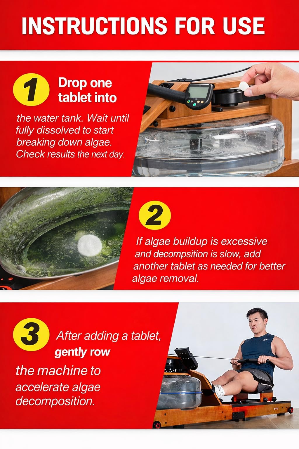 Rowing Machine Water Cleaning Tablets | Universal Water Rowing Machine Tank Cleaner | Safe, Eco-Friendly Formula | 4 Tablets