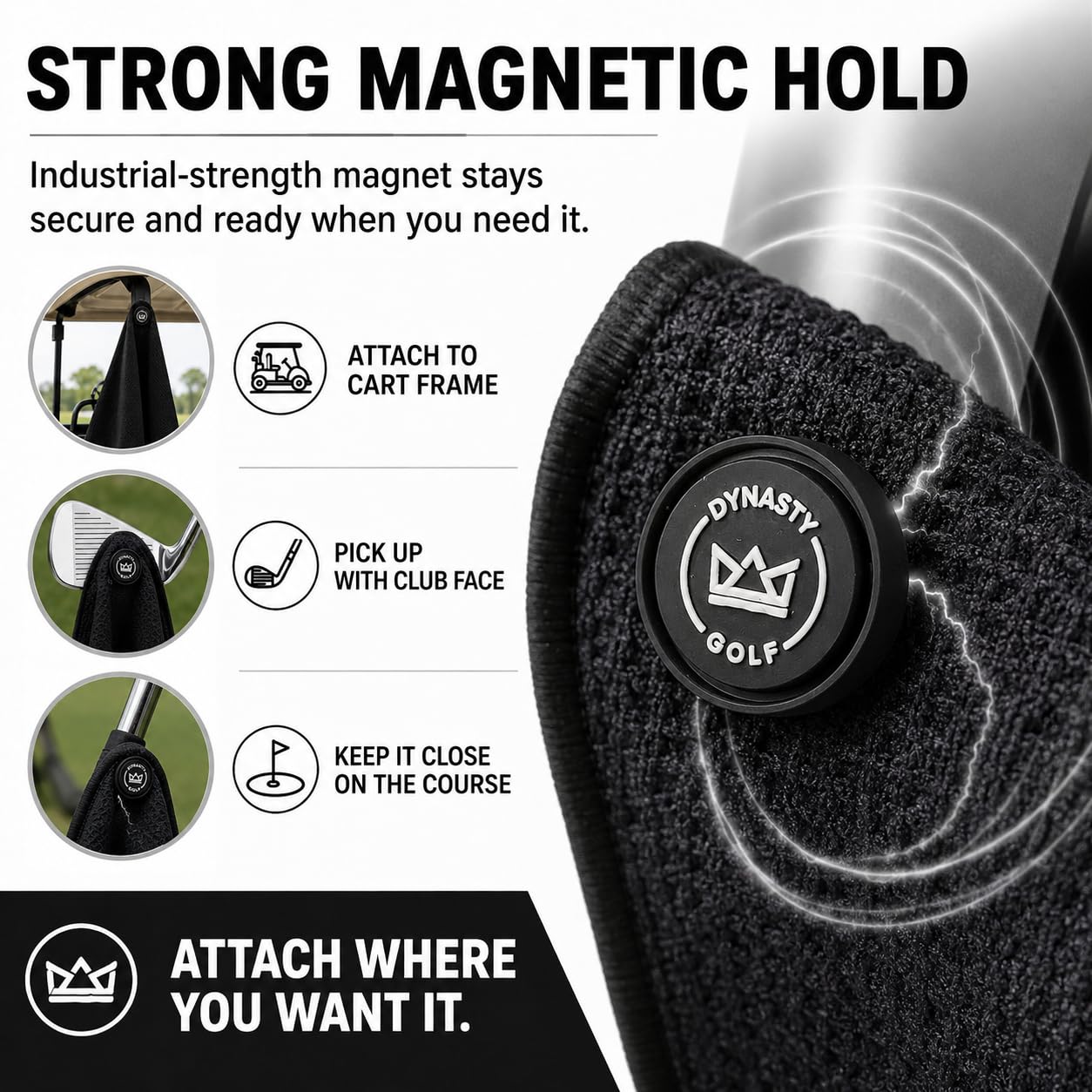 Dynasty Golf Magnetic Golf Towel, 17" x 12.5" Waffle Microfiber Golf Towel with Magnet for Ball and Club Cleaning, Quick Pickup During Play
