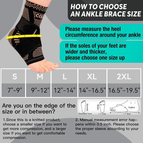 INDEEMAX Ankle Brace - Copper Infused Compression Sleeve for Pain Relief | Black, Size M