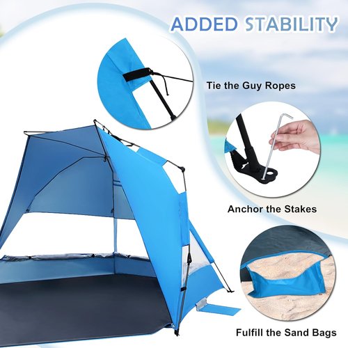 EAGLE PEAK Beach Tent - Instant Pop-Up Canopy with Windows | UPF50+ UV Protection for 3-4 People - Light Blue