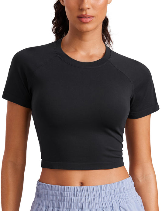 CRZ YOGA Seamless Crop T-Shirt Black Medium
