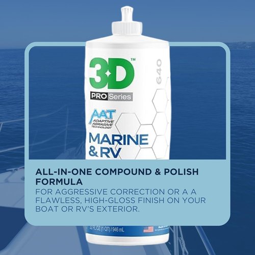 3D Marine & RV Gel-Coat Compound & Polish - Removes Oxidation & Scratches, Deep Shine Protection, 32oz