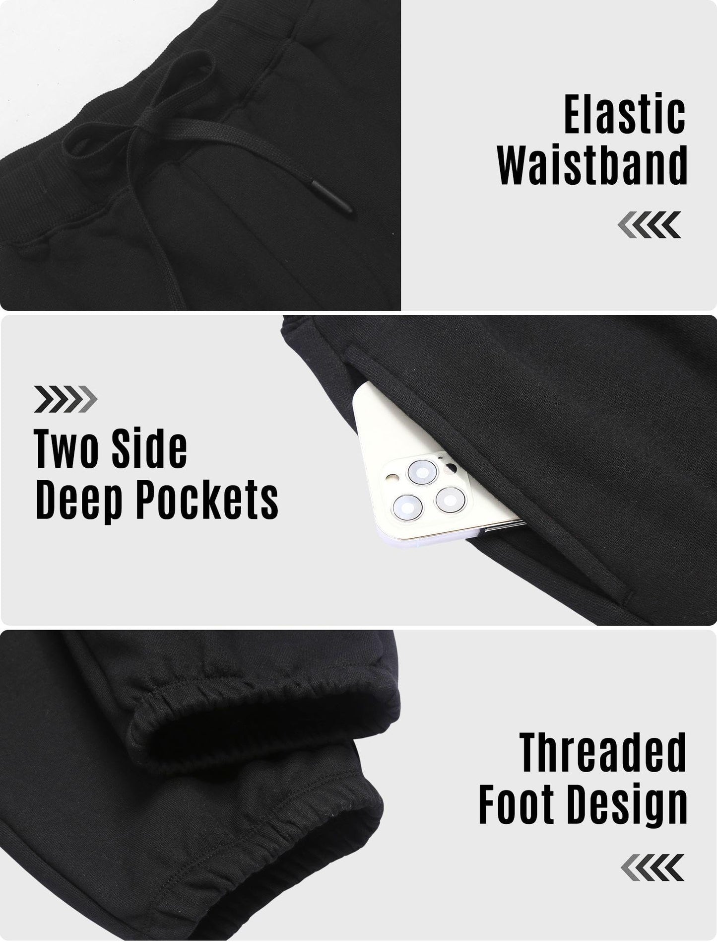 PINSPARK Grey Sweatpants Men Fleece Joggers Cuffed Warm Cotton Workout Pants for Men with Pockets