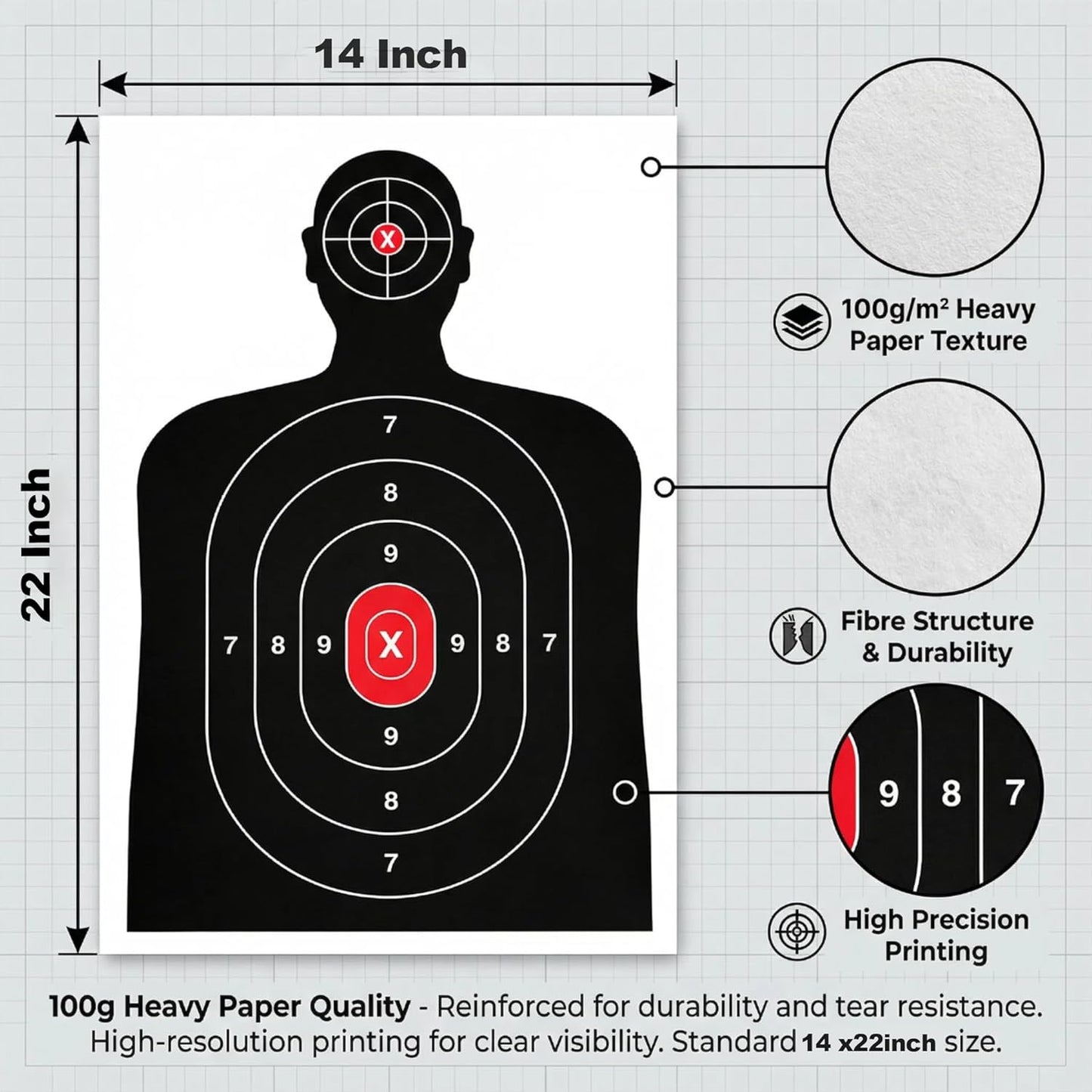 Silhouette Paper Shooting Target - Aiming Target for Indoor & Outdoor Practice | 14x22 Inches