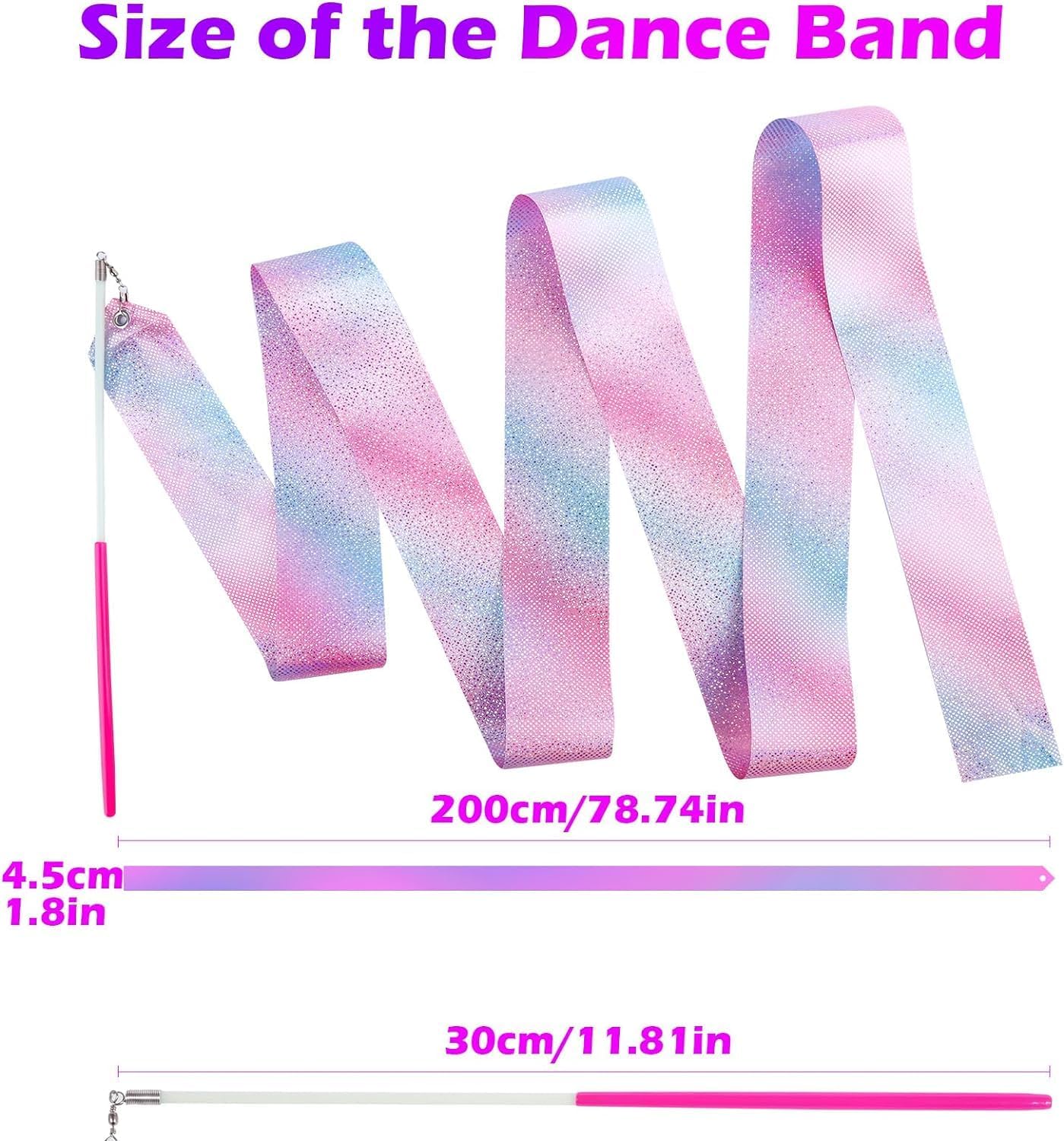 Skiennix Sparkly Dance Ribbons - 6.6 Ft Twirl Streamers for Kids' Ballet & Gymnastics Parties