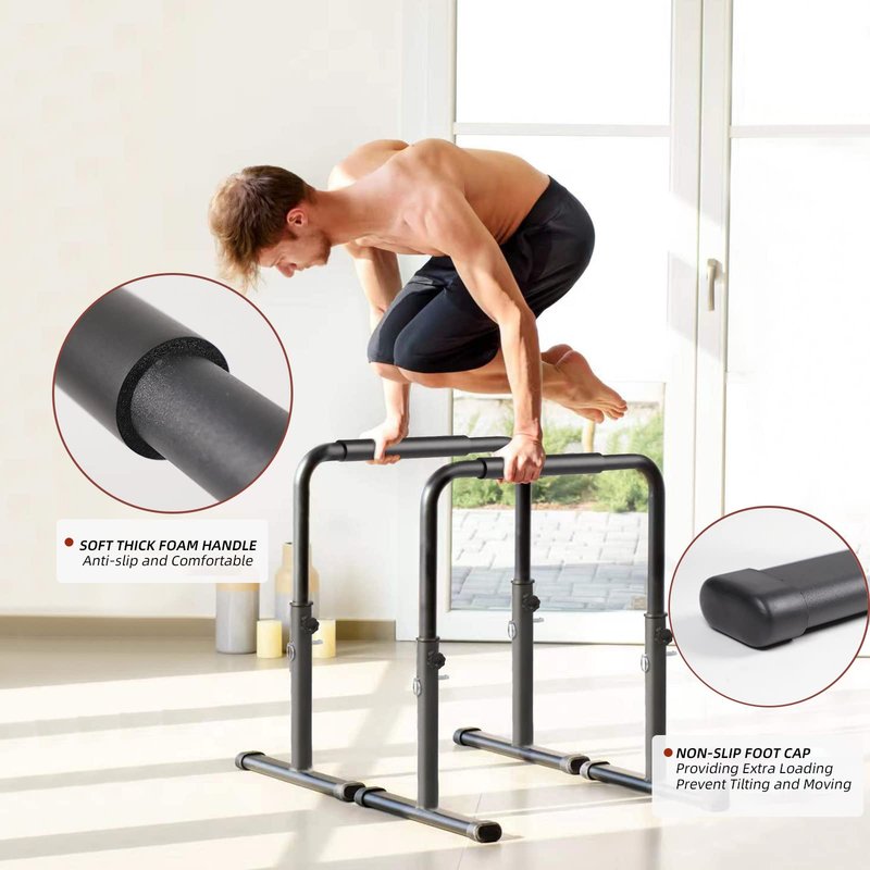 Adjustable Dip Bars for Home Gym Workout, Heavy Duty Dip Stands Strength Training Fitness Dip Station Calisthenics for Tricep Dips, L Sits (Black - Adjustable)