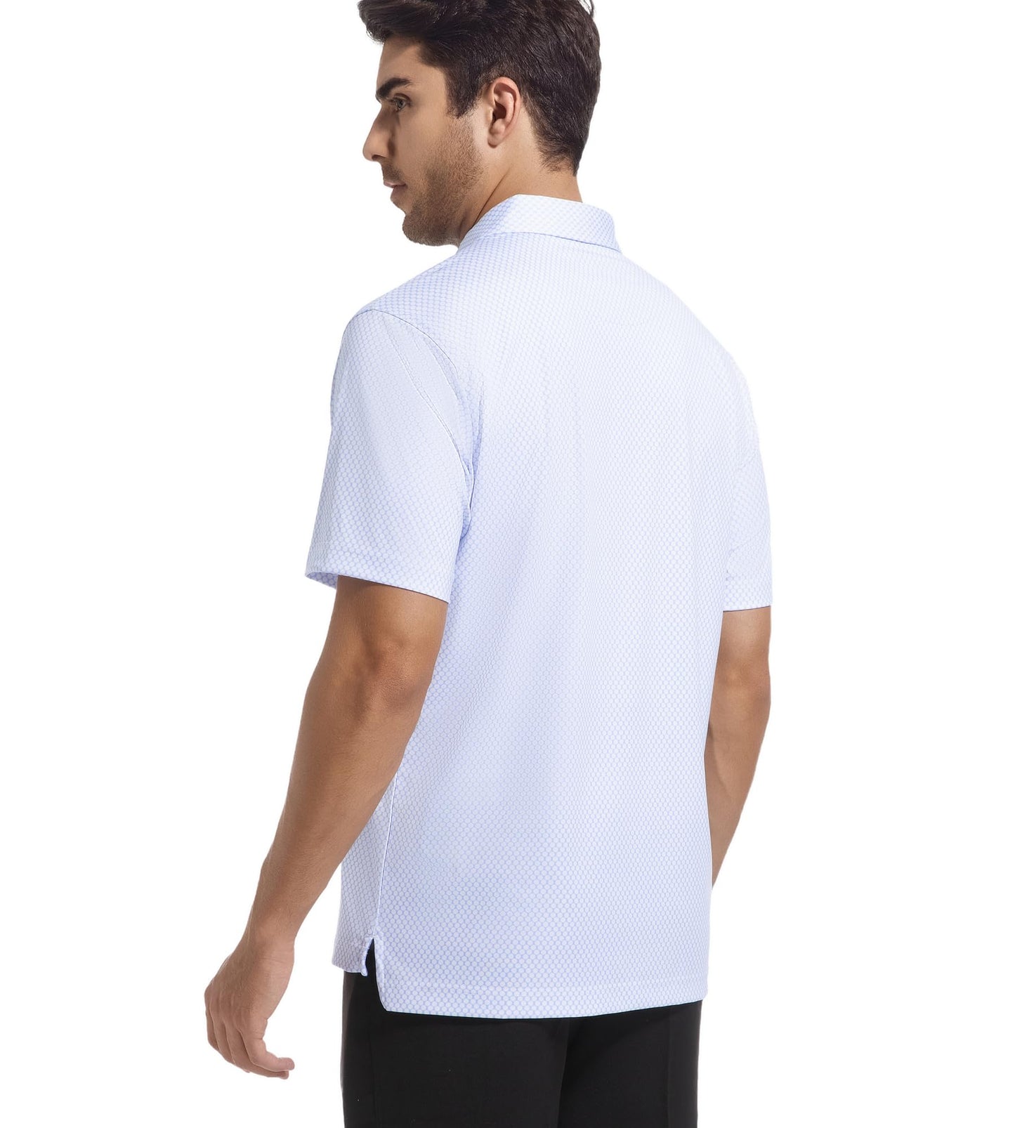 Mens Golf Shirt Moisture Wicking Classic Print Golf Shirts,White Circle,L