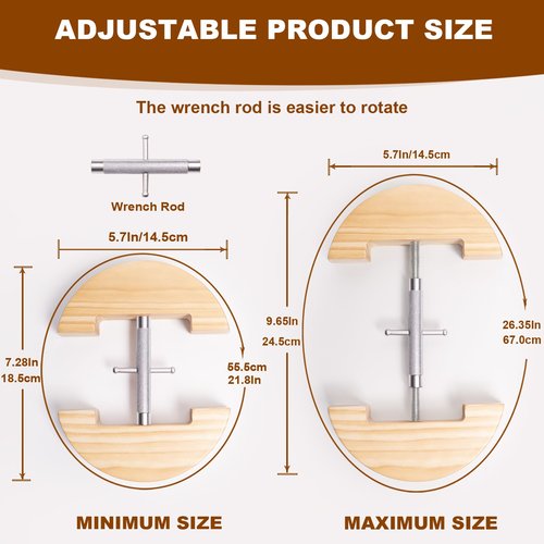 Hat Stretcher, Cowboy Hat Stretcher for Fitted Hats, Adjustable Stretched Size 7 to 8 3/8, Hats Jack Fits All Kind of Caps - Lever Principle Wrench, Wooden Extender Widener for Cowboy Baseball Caps