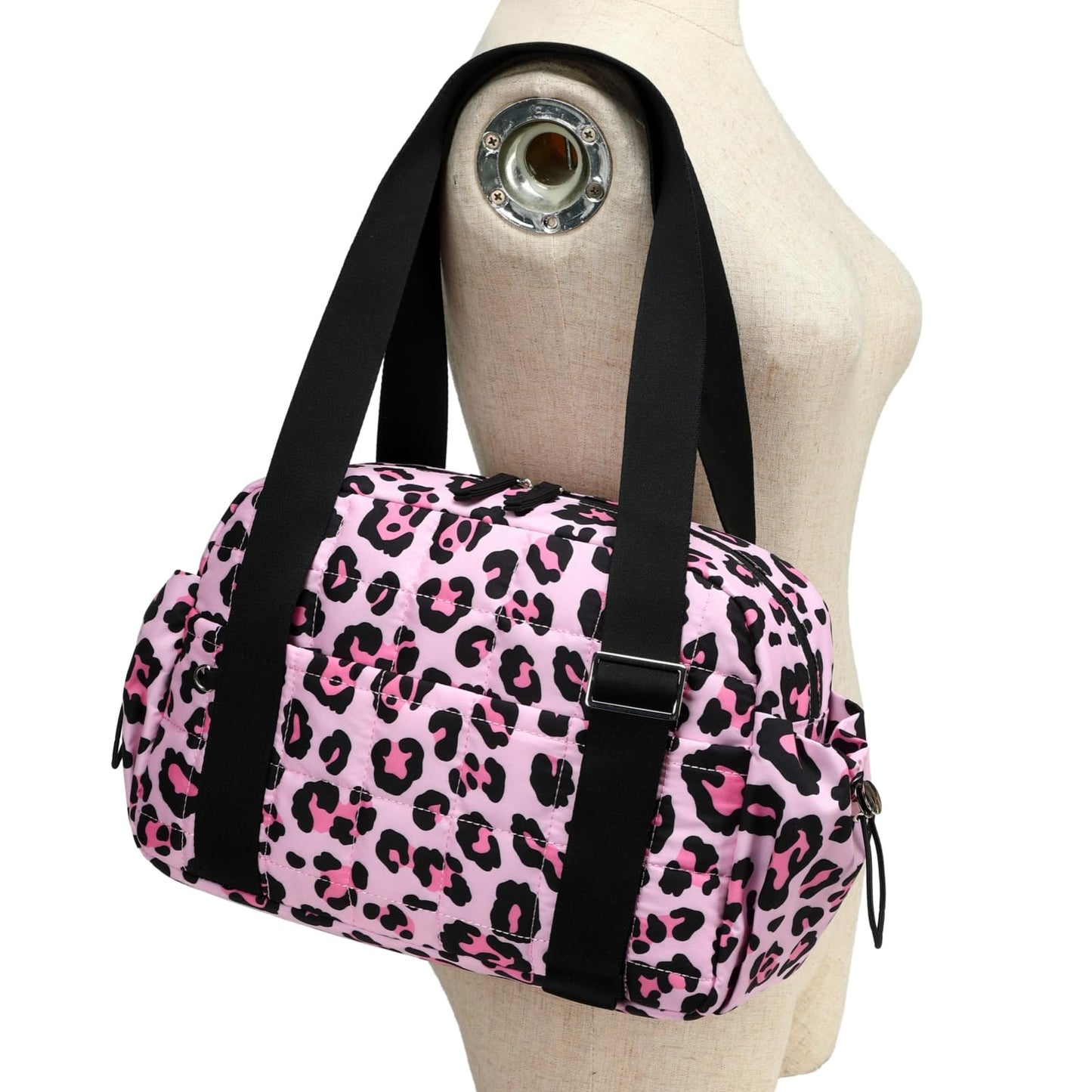 CAMTOP Mini Gym Bag for Women, Small Gym Tote Bag Puffy Quilted Sports Duffel Bag with Wet Compartment and Coin Purse Duffel Bags Dance Yoga Workout Bag for Gifts (Leopard, Mini-12.6")