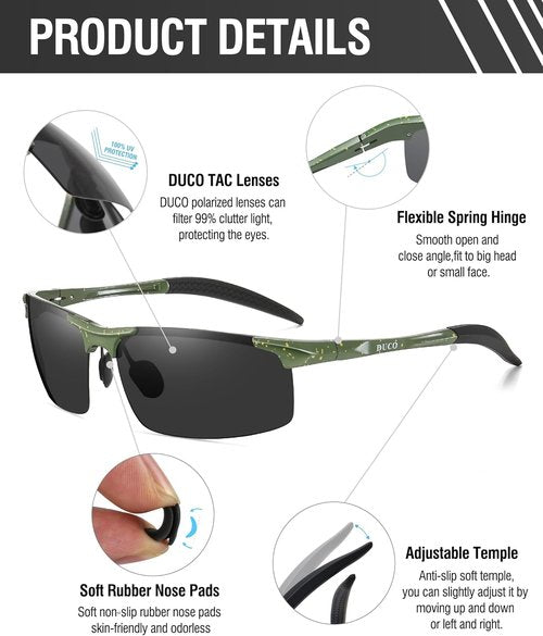 DUCO Men's Polarized Sports Sunglasses - UV Protection | Lightweight & Stylish 8177S