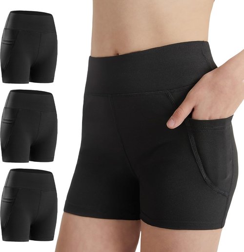 DIPUG Girls Volleyball Shorts - 3 Pack High Waist Biker Shorts with Pockets for Dance & Gymnastics