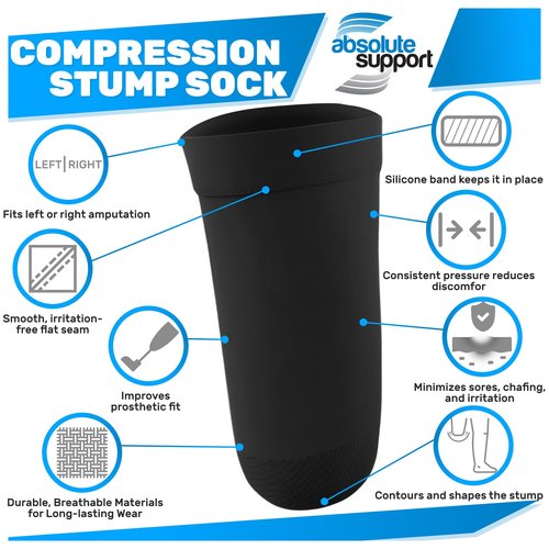 ABSOLUTE SUPPORT Above Knee Stump Shrinker, Amputee Compression Socks, 20-30 mmHg - Black, Medium, A520BL2