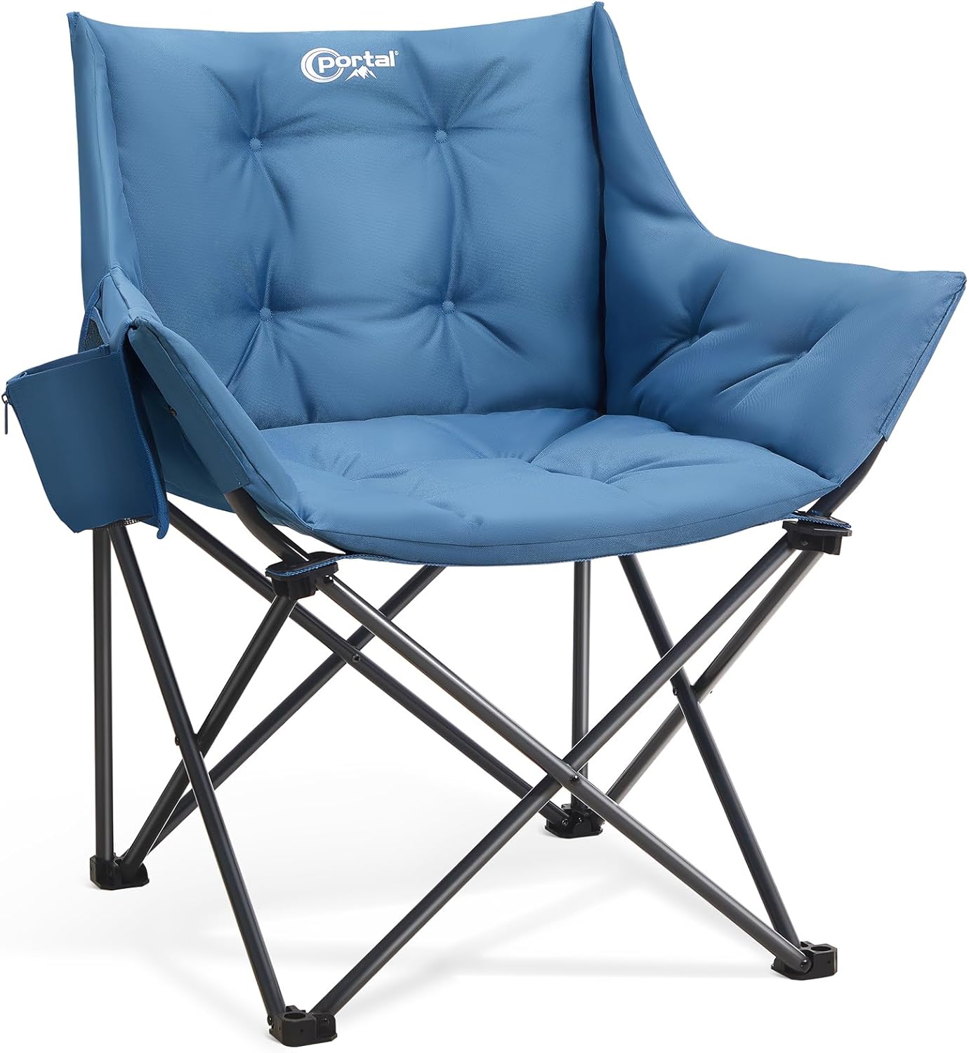 Portal Oversized Padded Camping Chair - Heavy-Duty Folding Design with Cup Holder & Side Pocket, Supports 350 lbs | Blue