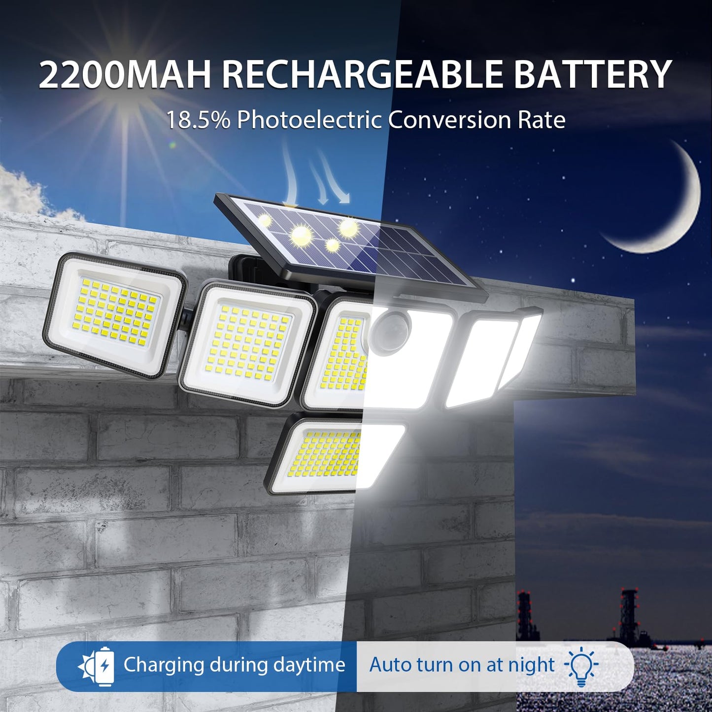 SZPOWER Solar Outdoor Lights, 3000LM Solar Flood Lights with 401 LED, 6 Heads Motion Sensor Light 360° Beam Angle, IP65 Waterproof,3 Adjustable Brightness, Remote Control Security Light 3 Packs