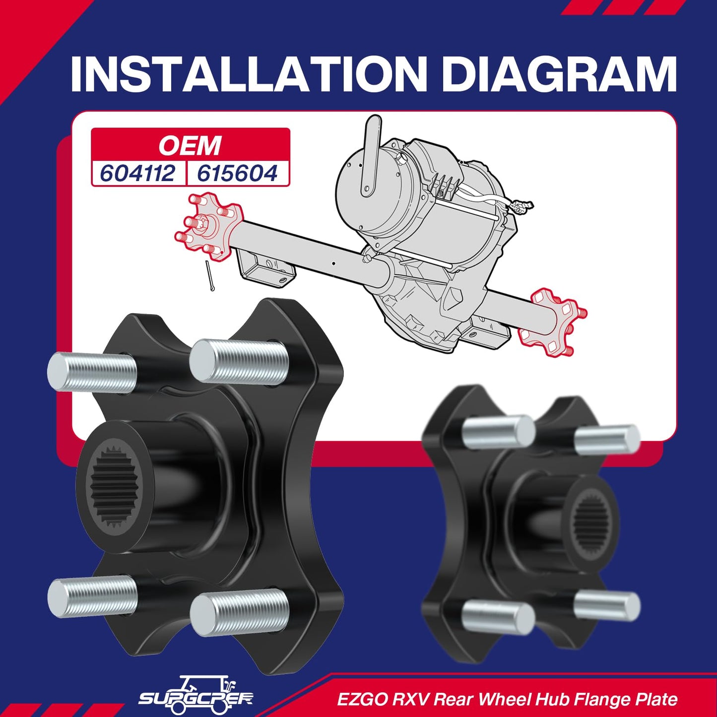SUPGCPER EZGO Rear Wheel Hub Flange Plate, Golf Cart Rear Wheel Hub Flange Plate for EZGO RXV 2008-UP, 2 PCS EZGO Rear Axle Hub Assembly, OEM Number# 604112