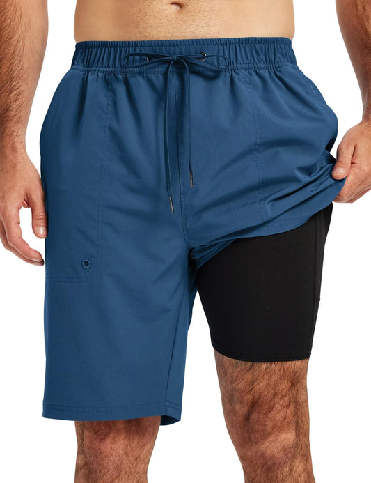 AIRIKE Mens Swim Trunks with Compression Liner 9"/11" with Zipper Pockets