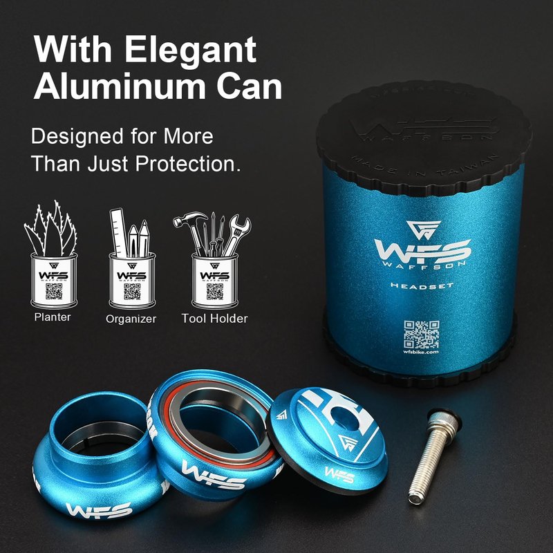 WFS NV.58 1-1/8 Inch Threadless Bike Headset - CNC Alloy, Sealed Bearings, for 34mm Head Tube, Includes Top Cap and Starnut, Blue