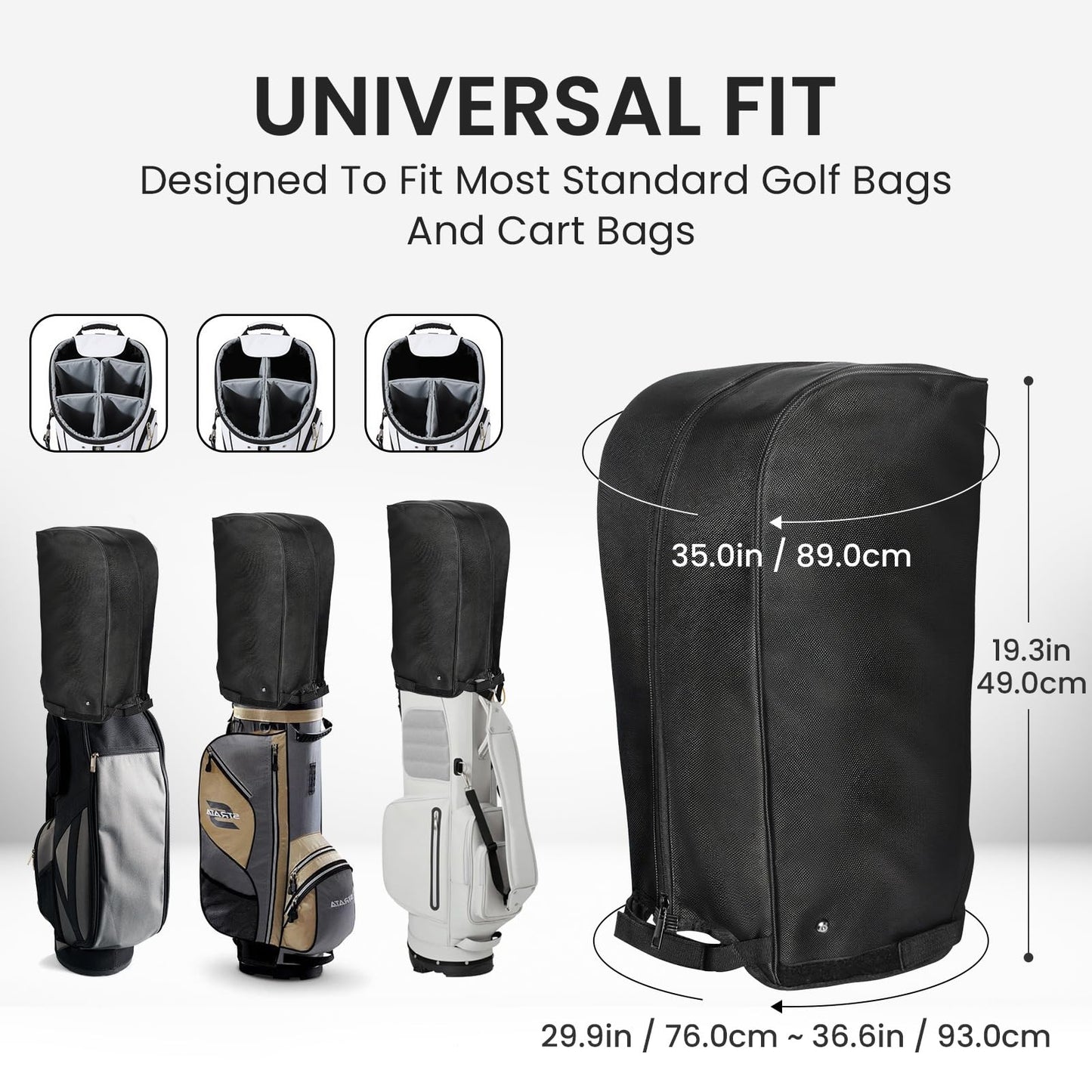FINGER TEN Golf Bag Rain Cover with Adjustable Hood, Universal Fit Top Cover for Stand & Cart Bags, All-Weather Protection Waterproof Dustproof Protector for Outdoor Use (Upgraded-Black)