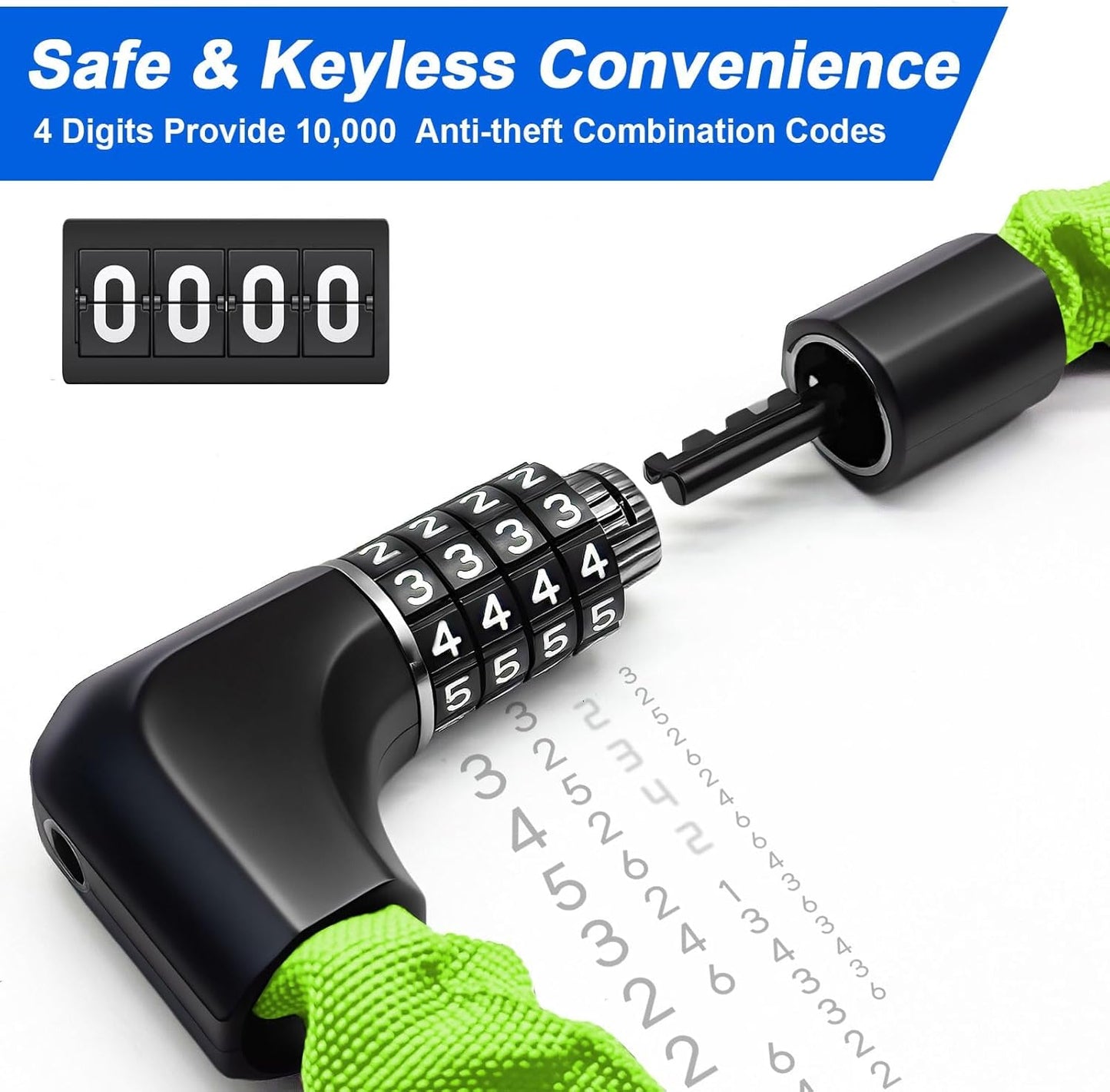 NDakter Heavy-Duty Bike Chain Lock - 4-Digit Combination Security | 1.64 to 4.28 Ft Length