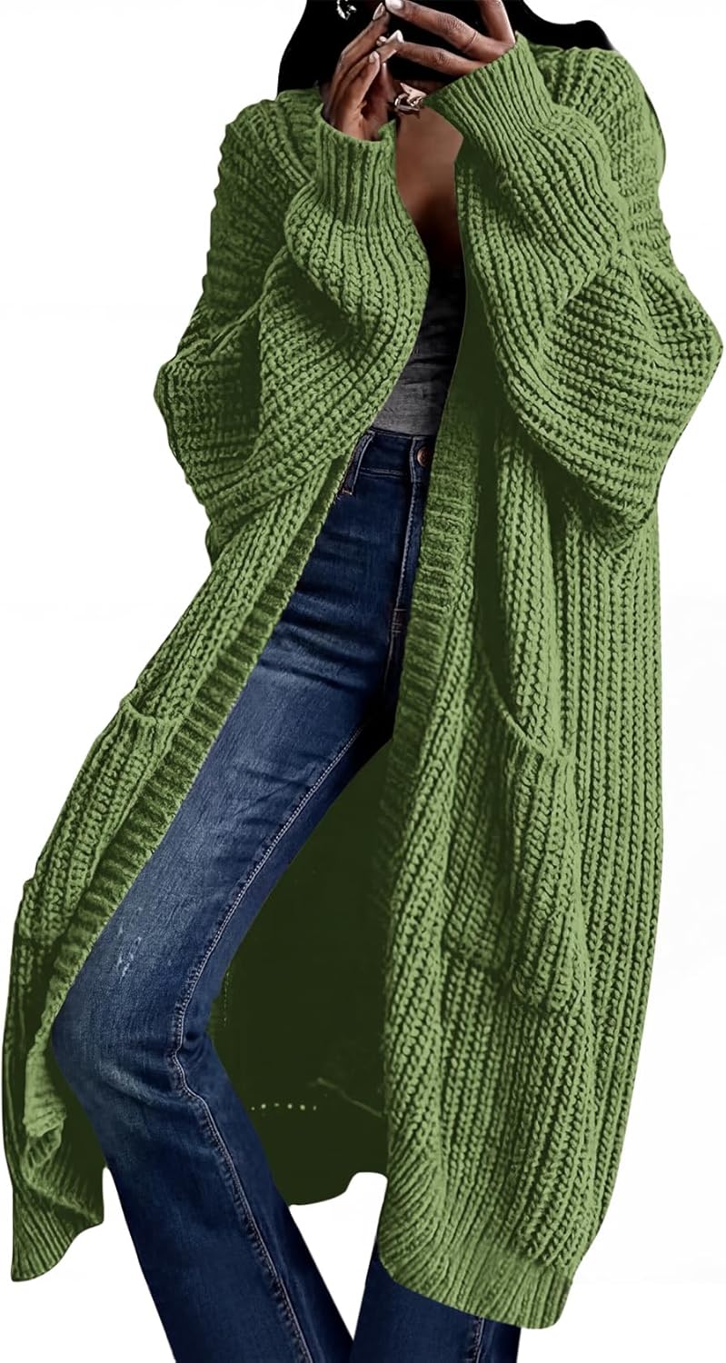 Skiennix Women's Oversized Cardigan Sweater - Cozy Knit Long Coat with Pockets for Fall/Winter