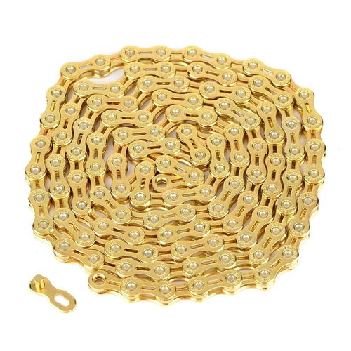 Cadena 11V Dorada,Catena E-Bike E8000 11V,Gold 11-Speed Hollow Out Chain 116 Links Replacement Parts for Fixed Gear Road Bikes