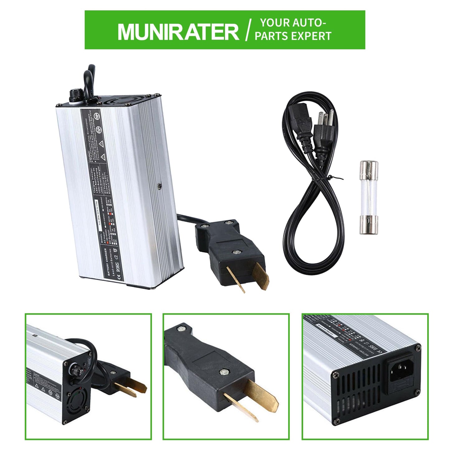 munirater 36V 5A Golf Cart Battery Charger Crow Foot 2 Prong Plug Replacement for Club Car DS TXT