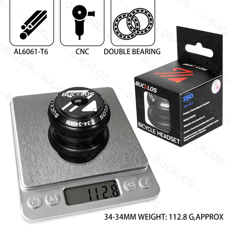 BUCKLOS 1-1/8 Bike Headset MTB Threadless 34 44 44-50.6 44-55 44-56 41.8-52mm, Straight Tapered Tube Mountain Bikes Road Bicycle Double Sealed Bearings Headsets, for Frame Fork Expander Plug Star Nut