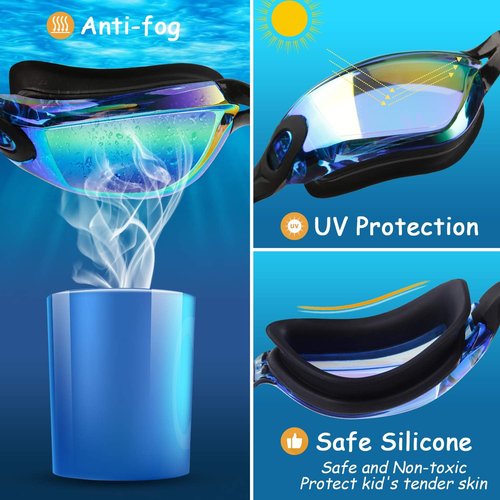 COOLOO Kids Swim Goggles - 2 Pack Adjustable Swimming Goggles for Ages 4-16 | Perfect for Girls & Boys