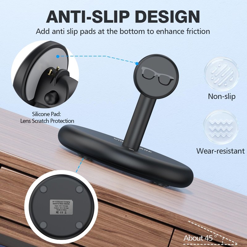 VIRGA CARE Meta Ray-Ban Smart Glasses Charger Stand, Charging Dock for Ray-Ban Meta Wayfarer, Headliner, Skyler Gen 1/2 & Oakley Meta HSTN, USB-C Safe Charging Base with Multi-Protection