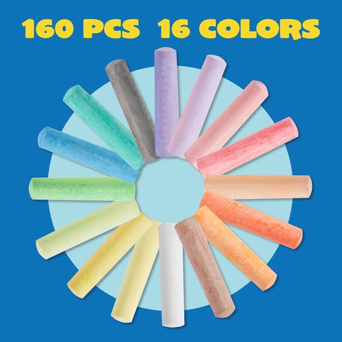 JOYIN 160 PCS Sidewalk Chalk Set | Non-Toxic Washable Jumbo Chalk in 16 Vibrant Colors for Outdoor Art