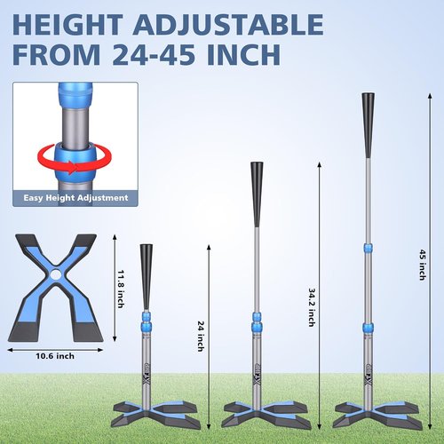 Baseball Tee - Adjustable Batting Tee with 5.8 LB Base | Height 24"-45" for Training