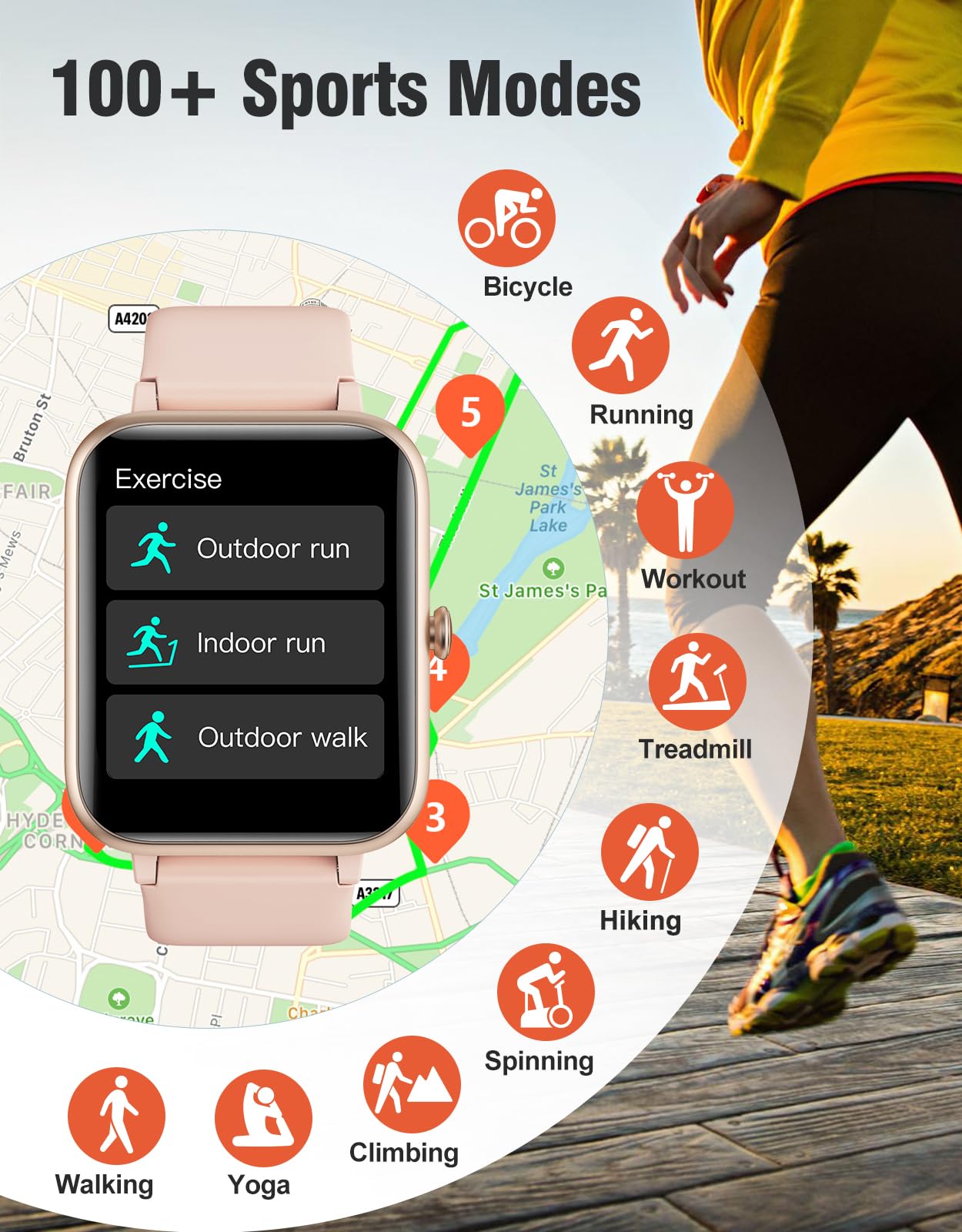 Fitness Tracker Fitness Watches for Women Men (Make/Answer Calls), 1.85" Smart Watch for iPhone/Android Phones, Heart Rate/Sleep Monitor Steps Tracker Watch Pedometer IP68 Waterproof (Pink/gold)