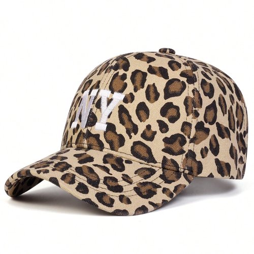 Leopard Print Baseball Cap with New York Embroidery Adjustable N.Y. Cotton Hat for Men and Women Casual and Sporty Look (Khaki Leopard,One Size)