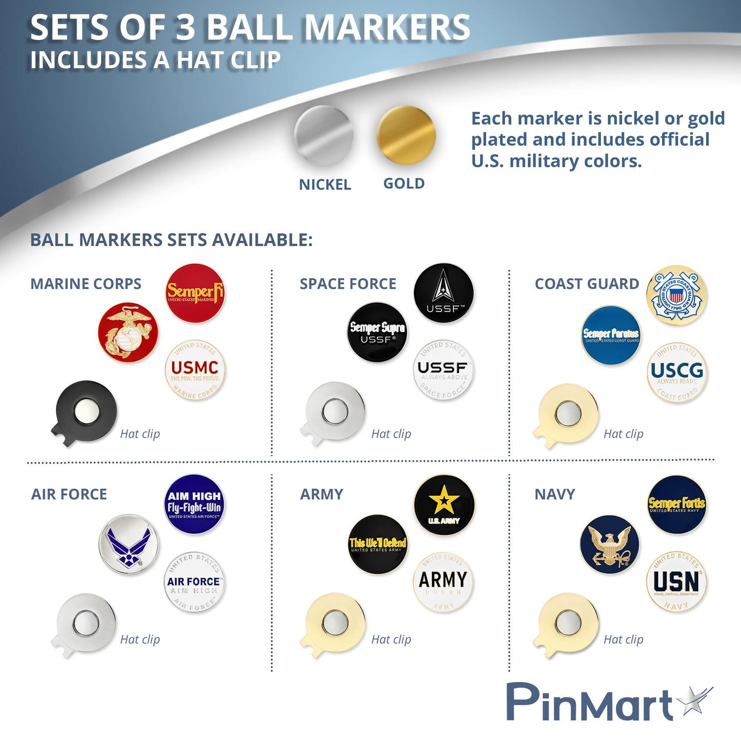 PinMart Officially Licensed United States Marine Corps Pack of 3 Magnetic Golf Ball Markers and Hat Clip - Golf Accessories for Men and Women - Ball Markers and Hat Clip with Magnet for Golf Hats