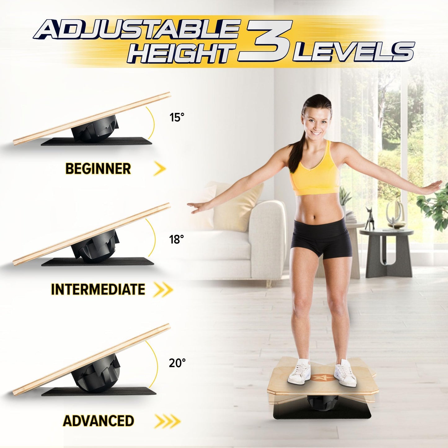 Yes4All 20 inch Professional Rocker Board with 3 levels 15,18 and 20 degrees, Anti-Slip Wooden Balance Board Easily Rocking, Standing Balance Board From Side to Side or Front to Back