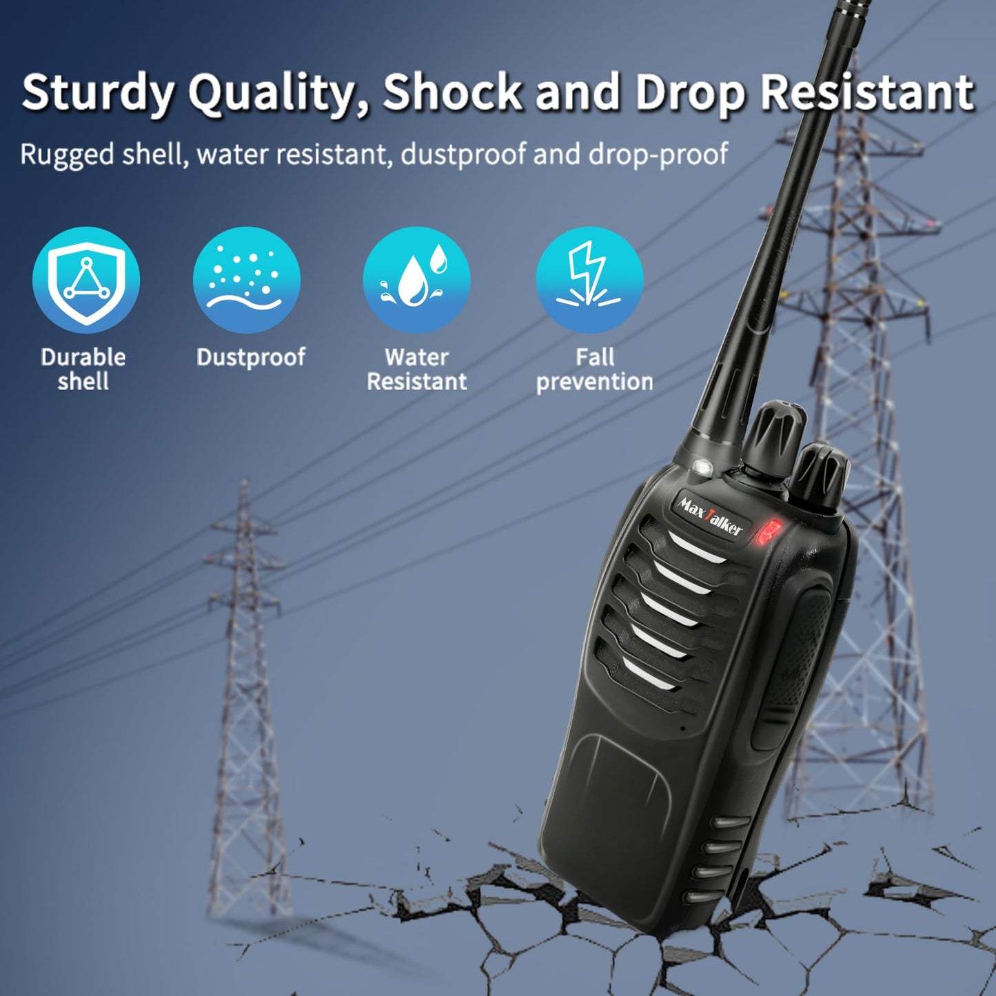Radios Walkie Talkies Long Range: MaxTalker MT-8S Rechargeable Walkie Talkies with Earpiece, VOX, Flashlight,1500mAh Battery, Walkie Talkie for Adults, Work, Camping Essentials, 6 Pack