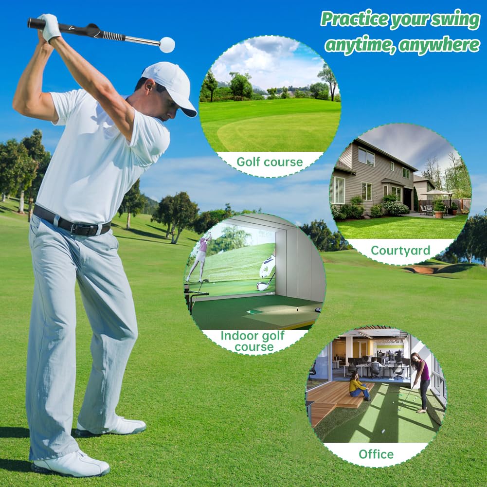 NINEFOX Retractable Golf Swing Trainer for Right-Handed Players, Tempo Stick with Click Feedback, 14.96–27.95 in, Includes Arm Band and Grip Trainer, Indoor Outdoor Warm-Up Practice, Black