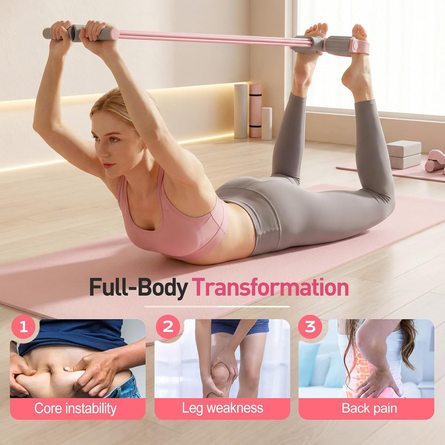 Pedal Resistance Bands - 2026 Upgrade Multifunction Tension Rope for Full Body Workout | Pink